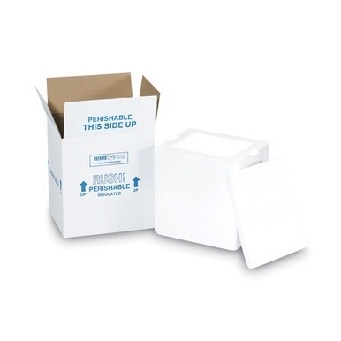 Insulated Shipping Container, 1.5&quot; Foam Insert, 9&quot; x 11&quot; x 15&quot;, White/Blue