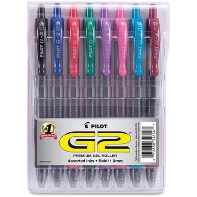 Pilot G2 8-pack Bold Gel Roller Pens - Bold Pen Point - 1 mm Pen Point Size - Retractable - Black, Blue, Burgundy, Green, Pink, Purple, Red, Teal Gel-based Ink - Clear Barrel - 8 / Pack