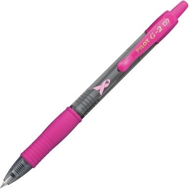Pilot G2 Breast Cancer Awareness Gel Pen - Fine Pen Point - 0.7 mm Pen Point Size - Refillable - Retractable - Black Gel-based Ink - Pink Barrel - 1 Dozen