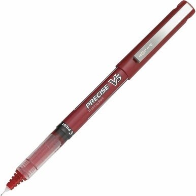 Pilot Precise V5 Extra-Fine Premium Capped Rolling Ball Pens - Extra Fine Pen Point - 0.5 mm Pen Point Size - Red - Red Plastic Barrel - 1 Dozen