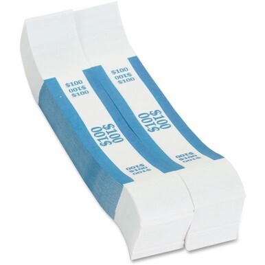 PAP-R Currency Straps - 1.25&quot; Width - Total $100 in $1 Denomination - Self-sealing, Self-adhesive, Durable - 20 lb Basis Weight - Kraft - White, Blue - 1000 / Pack
