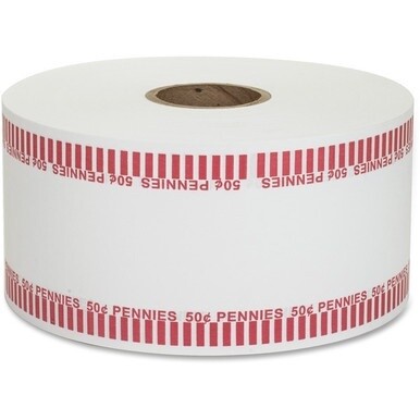PAP-R Color-coded Coin Machine Wrappers - 1000 ft Length - 1900 Wrap(s)Total $0.50 in 50 Coins of 1√É∆í√¢‚Ç¨≈°√É‚Äö√Ç¬¢ Denomination - 15 lb Basis Weight - Kraft - Red, White - 1900 / Roll