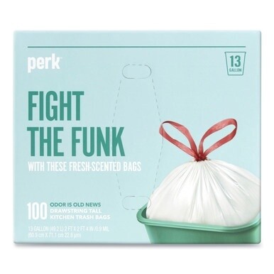 Scented Drawstring Tall Kitchen Trash Bags, 13 gal, 0.9 mil, 28&quot; x 24&quot;, White, 100/Box
