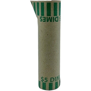 PAP-R Tubular Coin Wrap - 10√É∆í√¢‚Ç¨≈°√É‚Äö√Ç¬¢ Denomination - Durable, Burst Resistant, Crimped, Pre-formed - 57 lb Basis Weight - Paper - Green - 1000 / Box