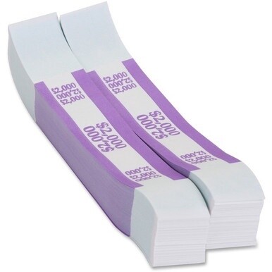 PAP-R Currency Straps - 1.25&quot; Width - Total $2,000 in $20 Denomination - Self-sealing, Self-adhesive, Durable - 20 lb Basis Weight - Kraft - White, Violet - 1000 / Pack