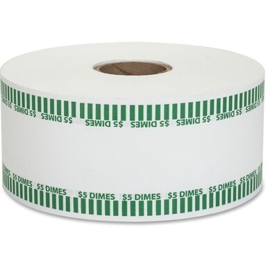 PAP-R Color-coded Coin Machine Wrappers - 1000 ft Length - 1900 Wrap(s)Total $5.0 in 50 Coins of 10√É∆í√¢‚Ç¨≈°√É‚Äö√Ç¬¢ Denomination - 15 lb Basis Weight - Kraft - Green, White - 1900 / Roll