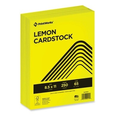 Color Cardstock, 65 lb Cover Weight, 8.5 x 11, Lemon Yellow, 250/Ream
