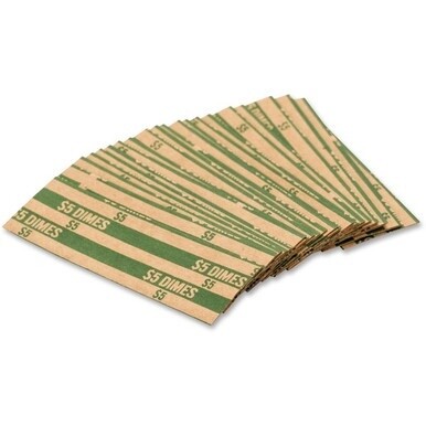 PAP-R Flat Coin Wrappers - Total $5.0 in 50 Coins of 10√É∆í√¢‚Ç¨≈°√É‚Äö√Ç¬¢ Denomination - Heavy Duty - Paper - Green - 1000 / Box