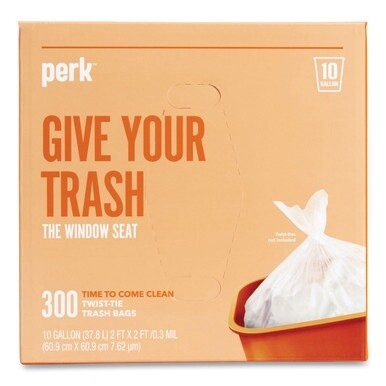 Twist-Tie Light-Duty Can Liners, 10 gal, 0.36 mil, 24&quot; x 24&quot;, Clear, 300/Box