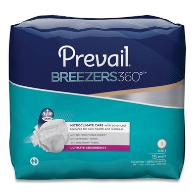 Breezers360 Degree Briefs, Ultimate Absorbency, Size 3, 58&quot; to 70&quot; Waist, 60/Carton