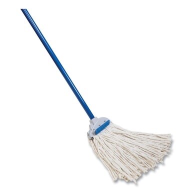 Super Scrubber Wet Mop, White Cotton Head, 48&quot; Blue Powder Coated Steel Handle