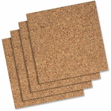 Quartet Frameless Modular Natural Cork Tiles - 12&quot; Height x 12&quot; Width - Brown Natural Cork Surface - Frameless, Durable, Self-healing - 4 / Pack