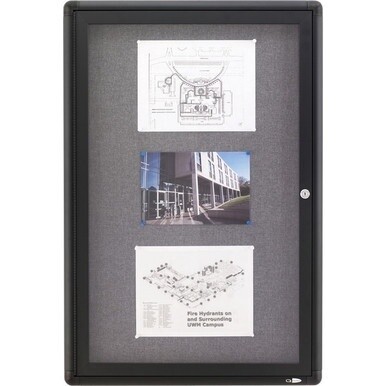 Quartet Enclosed Bulletin Board - 36&quot; Height x 24&quot; Width - Gray Fabric Surface - Hinged, Durable, Shatter Proof, Self-healing - Graphite Frame - 1 Each