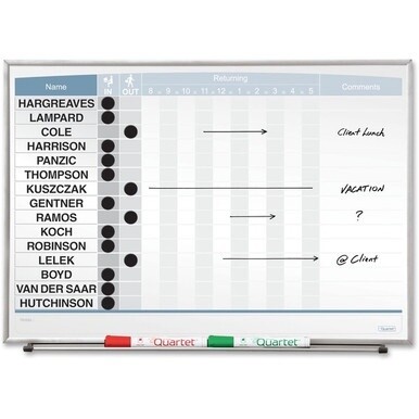 Quartet Matrix 15-employee In/Out Board - 16&quot; Height x 23&quot; Width - White Natural Cork Surface - Magnetic, Durable - Silver Frame - 1 Each