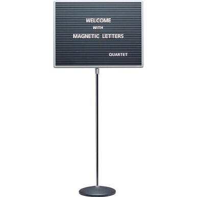 Quartet Single-Pedestal Letter Board - 16&quot; Height x 20&quot; Width - Solid Black Surface - Magnetic, Adjustable Pedestal, Sturdy - Gray Aluminum Frame - 1 Each