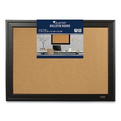 Cork Bulletin Board with Black Frame, 23 x 17, Tan Surface