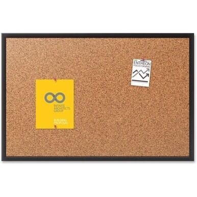 Quartet Classic Series Bulletin Board - 18&quot; Height x 24&quot; Width - Brown Natural Cork Surface - Self-healing, Durable, Sturdy - Black Aluminum Frame - 1 Each