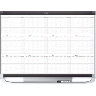Quartet Prestige 2 Magnetic Calendar Board - Monthly - 12 Month - White, Graphite - Steel - 24&quot; Height x 36&quot; Width - Magnetic, Ghost Resistant, Stain Resistant, Durable, Marker Tray, Mountable - 1 Eac