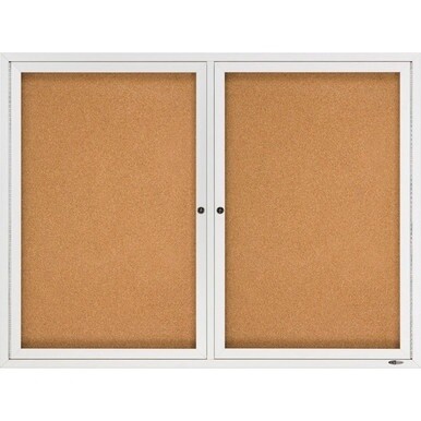 Quartet Enclosed Bulletin Board for Indoor Use - 36&quot; Height x 48&quot; Width - Brown Natural Cork Surface - Hinged, Self-healing, Shatter Proof, Rounded Corner, Durable - Silver Aluminum Frame - 1 Each