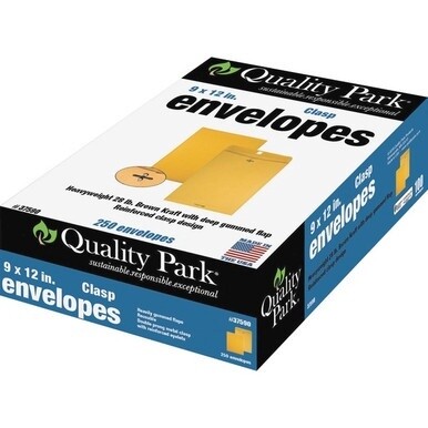 Quality Park 9 x 12 Clasp Envelopes in Dispenser Box - Clasp - #90 - 9&quot; Width x 12&quot; Length - 28 lb - Clasp - Kraft - 250 / Box - Kraft