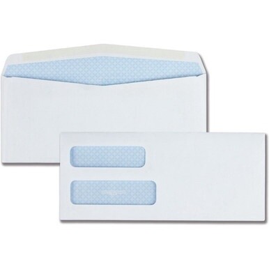 Quality Park No. 10 Double Window Security Tint Envelopes - Security - #10 - 4 1/8&quot; Width x 9 1/2&quot; Length - 24 lb - Gummed - 500 / Box - White