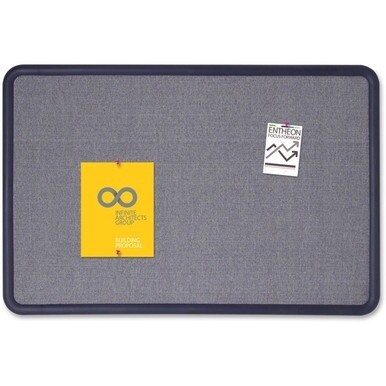 Quartet Contour Bulletin Board - 36&quot; Height x 48&quot; Width - Blue Fabric Surface - Durable, Self-healing - Navy Frame - 1 Each
