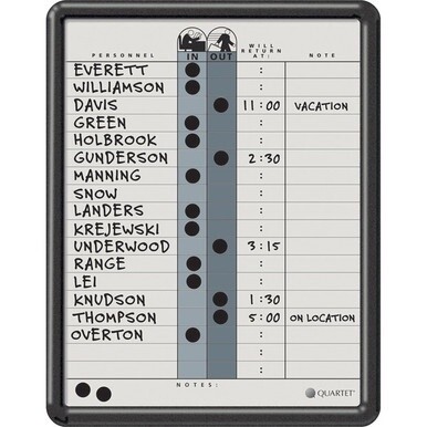 Quartet Classic In/Out Board - 14&quot; Height x 11&quot; Width - Gray Porcelain Surface - Magnetic, Durable, Stain Resistant, Dent Resistant, Ghost Resistant, Scratch Resistant - Black Frame - 1 Each