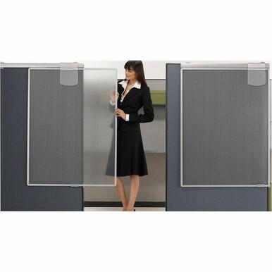 Quartet Workstation Sliding Privacy Screen - 36&quot; Width x 48&quot; Height x 1.3&quot; Depth - Silver Aluminum Frame - Plastic - Silver - 1 Each