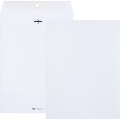 Quality Park 9 x 12 Clasp Envelopes with Deeply Gummed Flaps - Clasp - #90 - 9&quot; Width x 12&quot; Length - 28 lb - Gummed Flap - 100 / Box - White