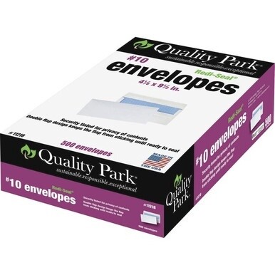 Quality Park No. 10 Security Tinted Envelopes with Self-Seal Closure - Security - #10 - 4 1/8&quot; Width x 9 1/2&quot; Length - 24 lb - Gummed - Wove - 500 / Box - White