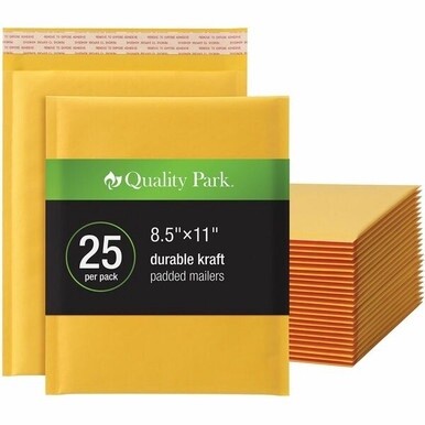 Quality Park Bubble Mailers - Bubble - 8 1/2&quot; Width x 11&quot; Length - Strip - 25 / Box - Brown Kraft