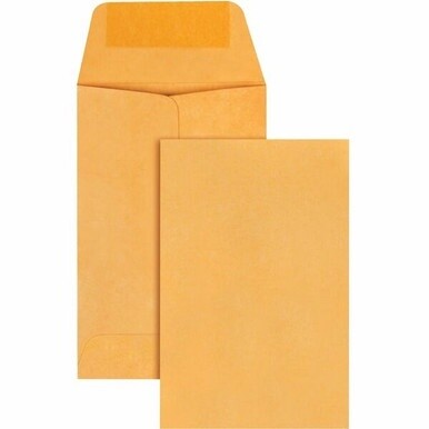 Quality Park No. 1 Coin and Small Parts Envelopes with Gummed Seal - Coin - #1 - 2 1/4&quot; Width x 3 1/2&quot; Length - 24 lb - Gummed - 500 / Box - Brown Kraft