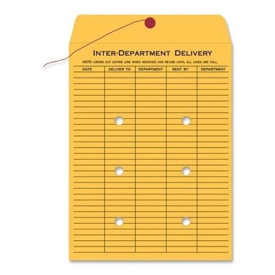 Quality Park 9 x 12 Inter-Departmental Envelopes - Inter-department - 9&quot; Width x 12&quot; Length - 28 lb - String/Button - Kraft - 100 / Box - Brown Kraft