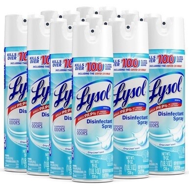 Lysol Crisp Linen Disinfectant Spray - 19 fl oz (0.6 quart) - Crisp Linen Scent - 12 / Carton - Clear