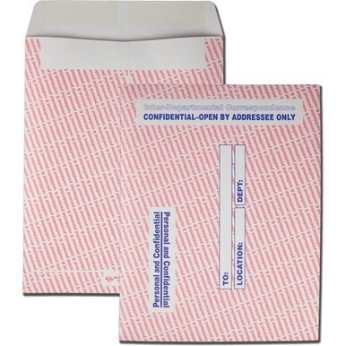 Quality Park 10 x 13 Personal and Confidential Inter-Departmental Envelopes - Inter-department - 10&quot; Width x 13&quot; Length - 28 lb - Gummed - Kraft - 100 / Box - Gray, Red, Blue