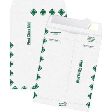 Survivor&amp;reg; 12 x 15-1/2 DuPont Tyvek First Class Border Catalog Mailer - First Class Mail - #15 1/2 - 12&quot; Width x 15 1/2&quot; Length - 14 lb - Peel &amp; Seal - Tyvek - 100 / Box - White