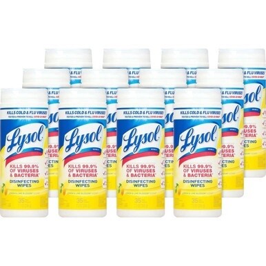 Lysol Lemon/Lime Disinfect Wipes - For Multi Surface, Multipurpose - Lemon &amp; Lime Blossom Scent - 7&quot; Length x 7.25&quot; Width - 35 / Canister - 12 / Carton - Pre-moistened, Anti-bacterial, Disinfectant - 