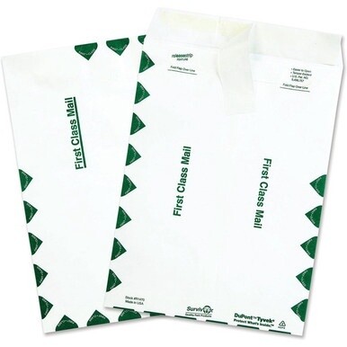 Survivor&amp;reg; 9 x 12 DuPont Tyvek First Class Border Mailers with Self-Seal Closure - First Class Mail - #10 1/2 - 9&quot; Width x 12&quot; Length - 14 lb - Peel &amp; Seal - Tyvek - 100 / Box - White