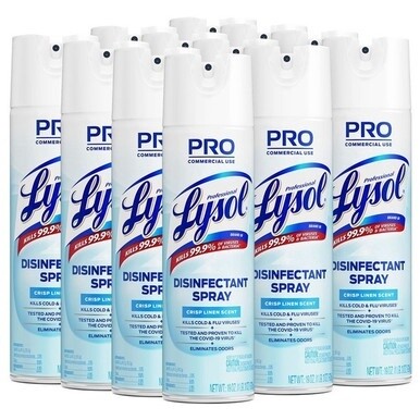Professional Lysol Linen Disinfectant Spray - For Restroom, Food Service Area - 19 fl oz (0.6 quart) - Crisp Linen Scent - 12 / Carton - Disinfectant, CFC-free - Clear