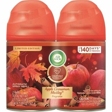 Air Wick Freshmatic Air Freshener Spray Refill - Spray - 5.90 oz - Apple Cinnamon Medley - 60 Day - 2 / Pack - Odor Neutralizer, Long Lasting