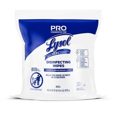 Lysol Professional Disinfecting Wipes Bucket Refill - Ready-To-Use Wipe - Lemon &amp; Lime Blossom Scent - 800 Each - White