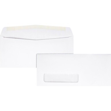 Quality Park No. 10 Single Window Envelopes - Single Window - #10 - 4 1/8&quot; Width x 9 1/2&quot; Length - 24 lb - Adhesive - Wove - 500 / Box - White