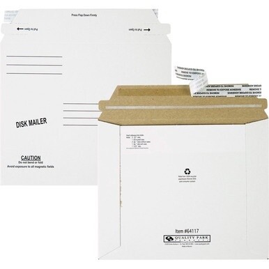 Quality Park Economy Disk/CD Mailers - Disc/Diskette - 7 1/2&quot; Width x 6 1/8&quot; Length - Self-sealing - Paperboard - 100 / Carton - White