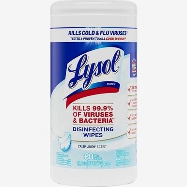 Lysol Disinfecting Wipes - For Multipurpose, Multi Surface - Crisp Linen Scent - 7&quot; Length x 7.25&quot; Width - 80 / Canister - 1 Each - Disinfectant, Pre-moistened, Deodorize, Antibacterial - White