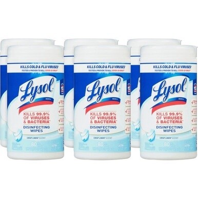 Lysol Disinfecting Wipes - Crisp Linen Scent - 7&quot; Length x 7.25&quot; Width - 80 / Canister - 6 / Carton - White