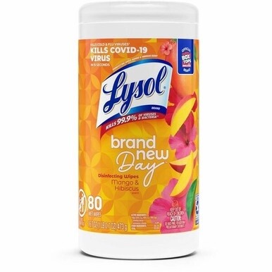 Lysol Brand New Day Disinfecting Wipes - Mango Scent - 80 / Canister - 1 Each - White