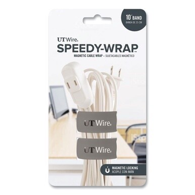 Speedy-Wrap Magnetic Cable Wrap, 0.82&quot; x 10&quot;, Gray, 2/Pack