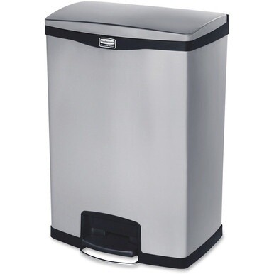 Rubbermaid Commercial Slim Jim Metal 24G End Step Can - 24 gal Capacity - 31.8&quot; Height x 16.2&quot; Width - Poly, Stainless Steel - Black - 1 Each