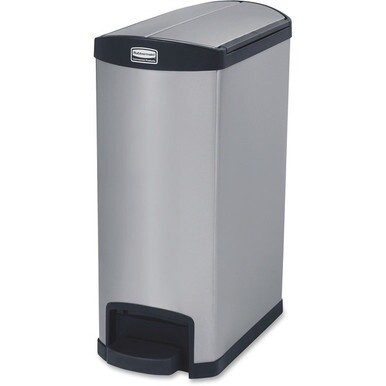 Rubbermaid Commercial Slim Jim Metal 13G End Step Can - 13 gal Capacity - 28.8&quot; Height x 11.6&quot; Width - Stainless Steel, Poly - Black - 1 Each