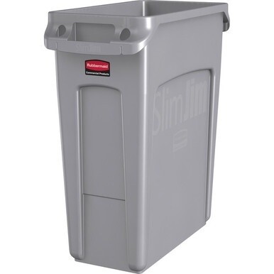 Rubbermaid Commercial Slim Jim Vented Container - 16 gal Capacity - Rectangular - Durable, Vented, Sturdy, Weather Resistant, Handle, Lightweight - 25&quot; Height x 11&quot; Width - Plastic - Gray - 4 / Carton